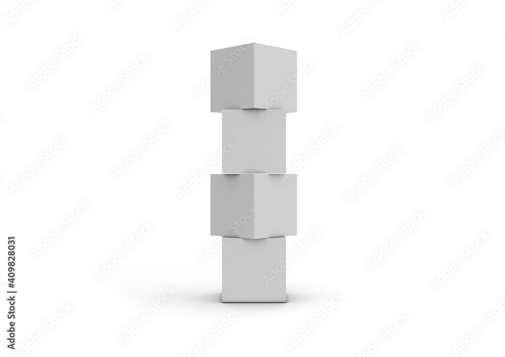 3D illustration of a blank Cubes Display or Totem for action at the point of sale 3D illustration of a blank Cubes Display or Totem for action at the point of sale