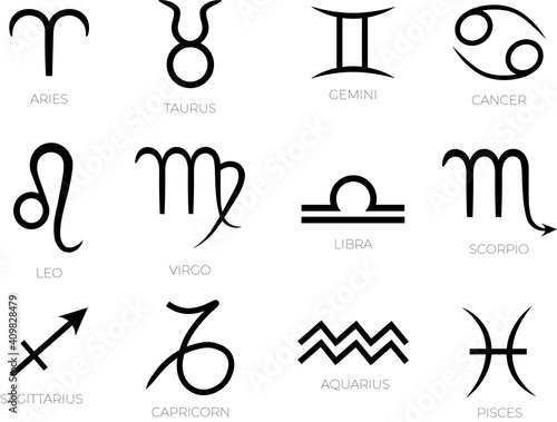 set of zodiac signs, horoscope, astrology white background