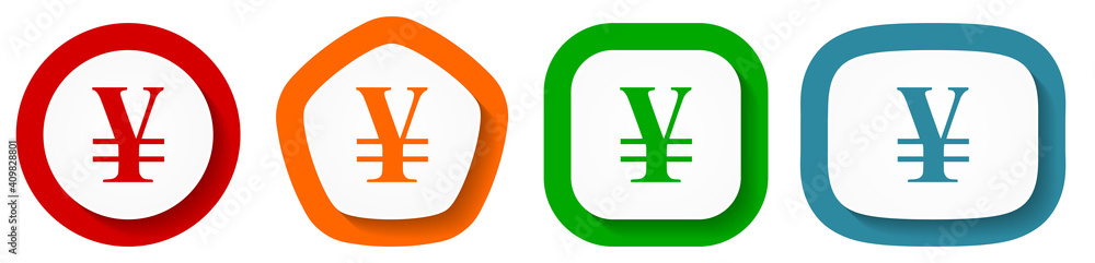 Yen vector icon set, flat design buttons on white background Yen vector icon set, flat design buttons on white background