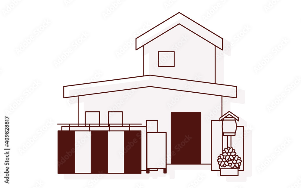 Obraz premium 細い線の葬儀アイコン、鯨幕のかかった家