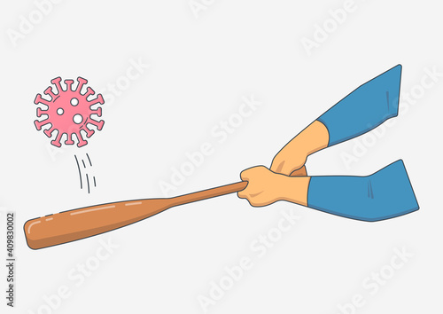 A baseball bat hits the coronavirus. Sports against covid.