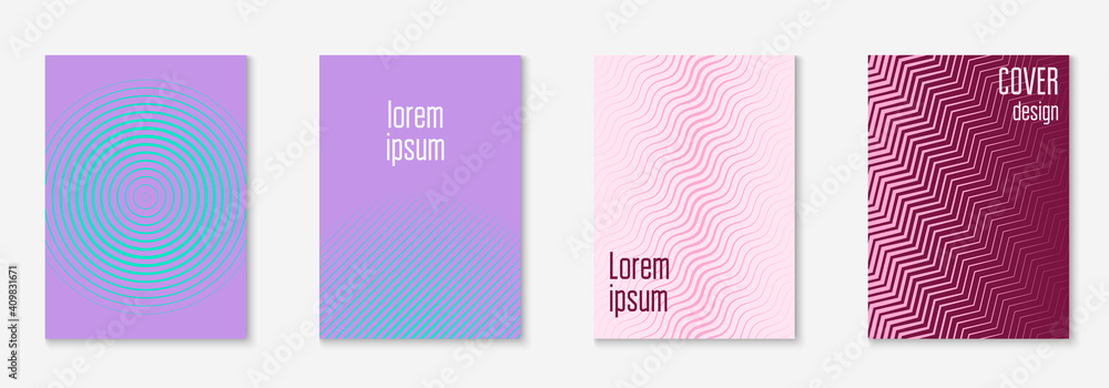 Minimalist trendy cover. Purple and turquoise. Linear flyer, web app, journal, report concept. Minimalist trendy cover with line geometric elements and shapes.