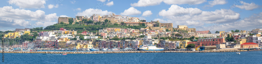 Landscape with panoramic view of Procida island, Italy