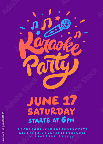 Karaoke party. Vector handwritten lettering invitation.