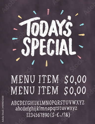 Today's special. Chalkboard menu. Vector handwritten lettering.