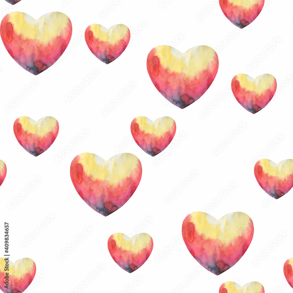 Psychedelic seamless pattern with abstract creative design - multicolored hearts. Watercolor hand drawn painting illustration isolated on grey background. Psychedelic seamless pattern with abstract creative design - multicolored hearts. Watercolor hand drawn painting illustration isolated on grey background.