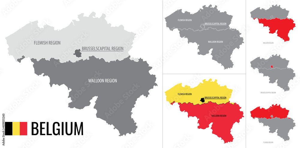 Fototapeta premium Detailed vector map of regions of Belgium with flag