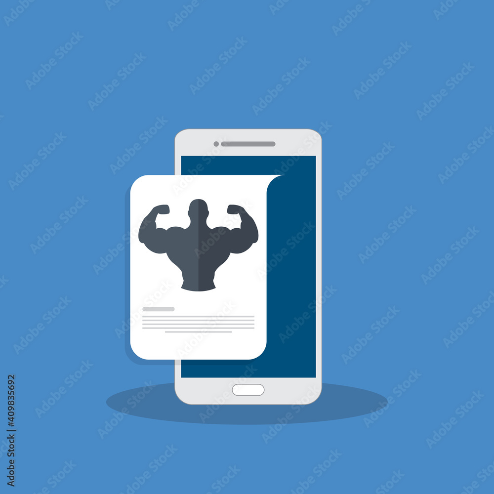 Mobile fitness. Fitness app - online fitness training icon with smartphone, flat design Mobile fitness. Fitness app - online fitness training icon with smartphone, flat design