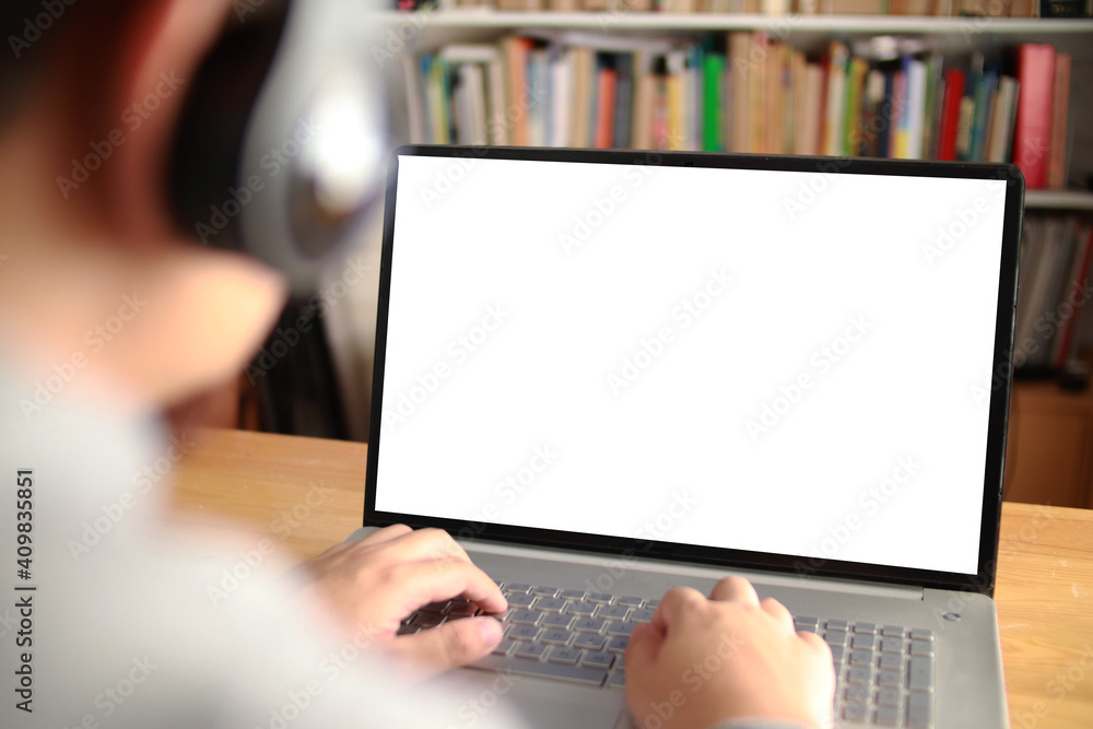Close up image of laptop mock up, pc computer monitor with white screen ...