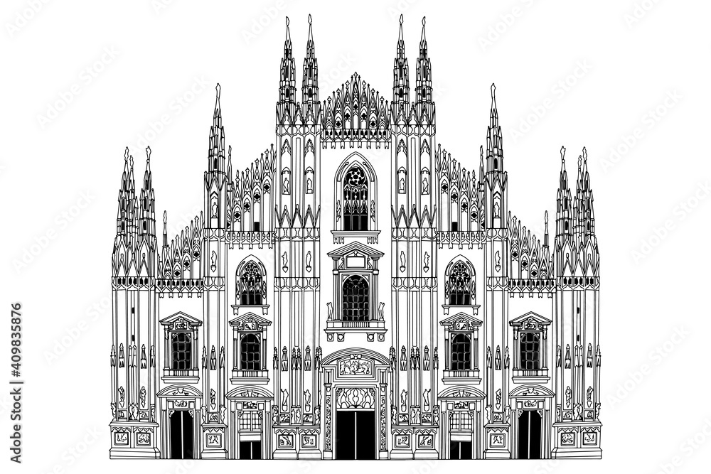 Naklejka premium Duomo cathedral in Milan. Vector sketch.