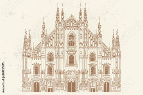 Vector sketch of Duomo cathedral in Milan, Italy.