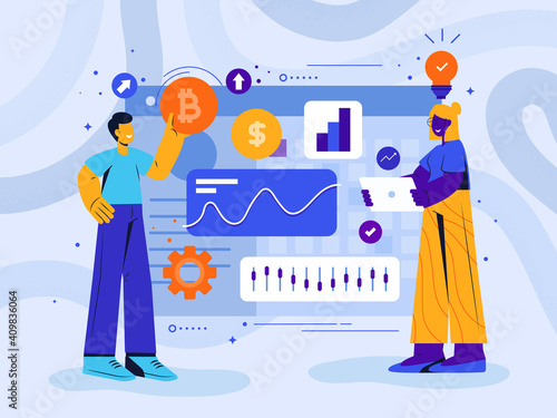 Modern Flat design concept illustration of Cryptocurrency trade
