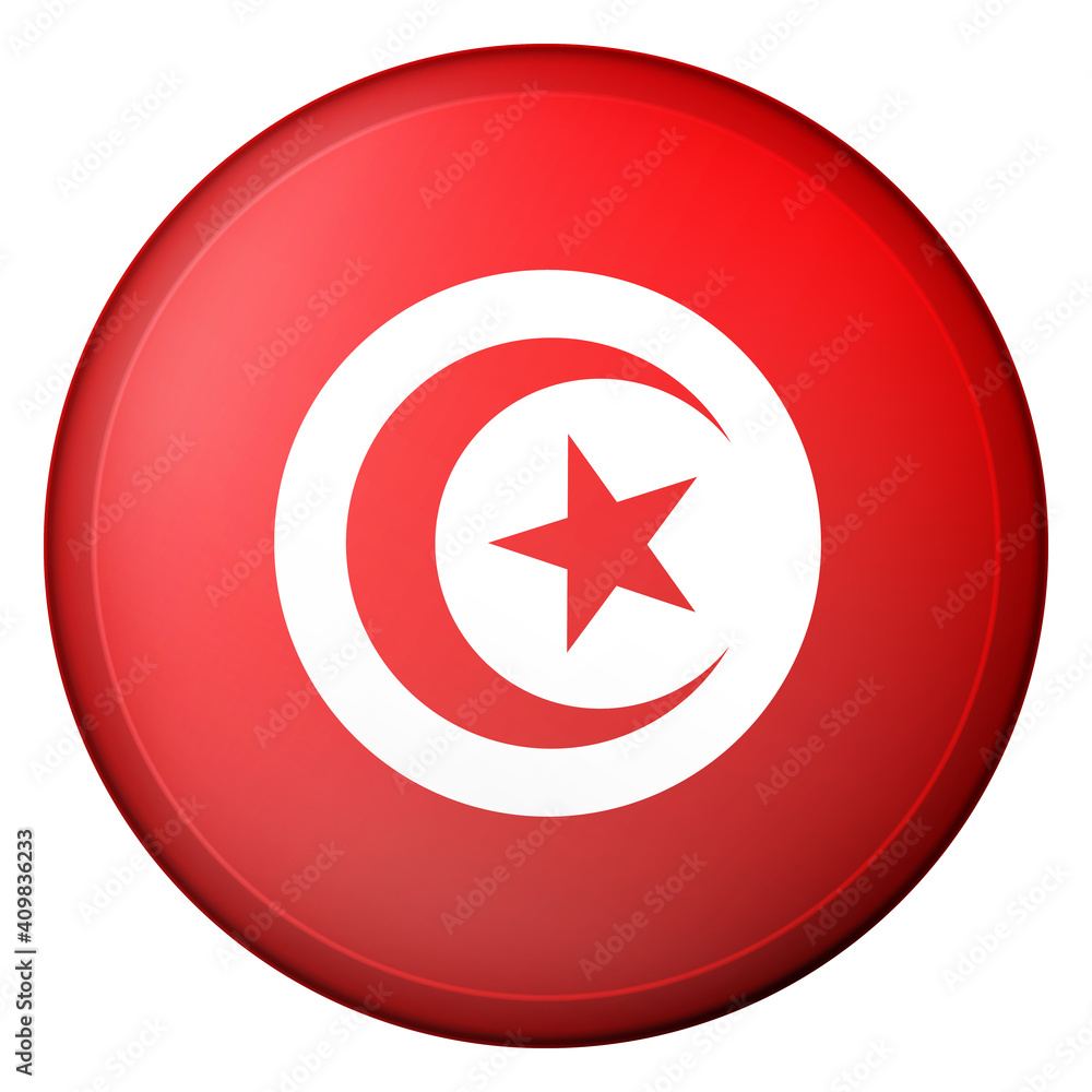 Glass light ball with flag of Tunisia. Round sphere, template icon. Tunisian national symbol. Glossy realistic ball, 3D abstract vector illustration highlighted on a white background. Big bubble Glass light ball with flag of Tunisia. Round sphere, template icon. Tunisian national symbol. Glossy realistic ball, 3D abstract vector illustration highlighted on a white background. Big bubble