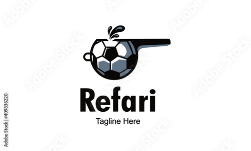 Whistle Logo Design Template-Football Referee. Icon of the whistle on lace. Referee whistle illustration isolated on white background. Referee whistle object for labels, logos.