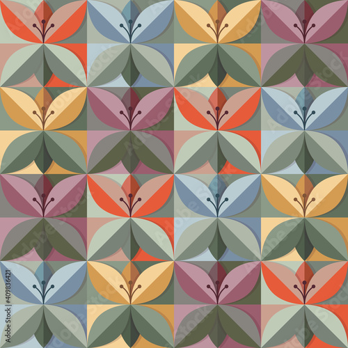 Origami flowers in trend colours seamless pattern