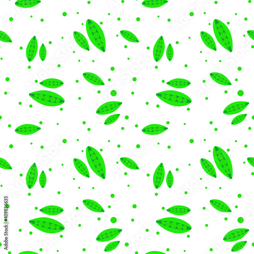 Seamless pattern with bright juicy green peas. Pea pods background. Template healthy organic food