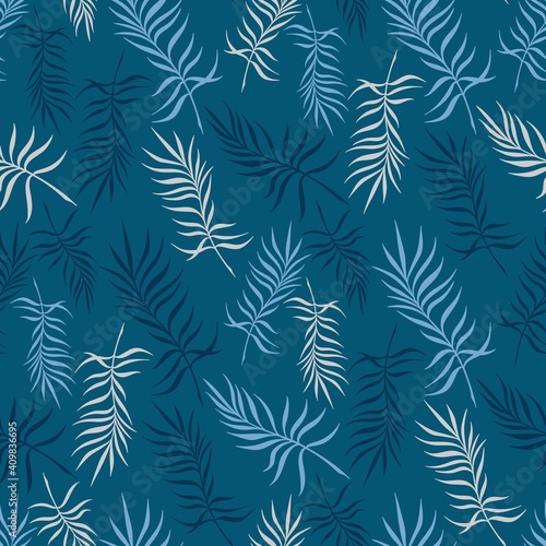 BLUE BACKGROUND WITH DELICATE PALM LEAVES
