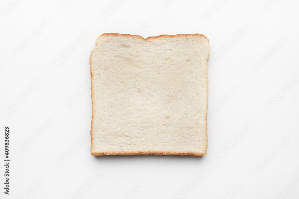 Top view a slice of white bread isolated on white background