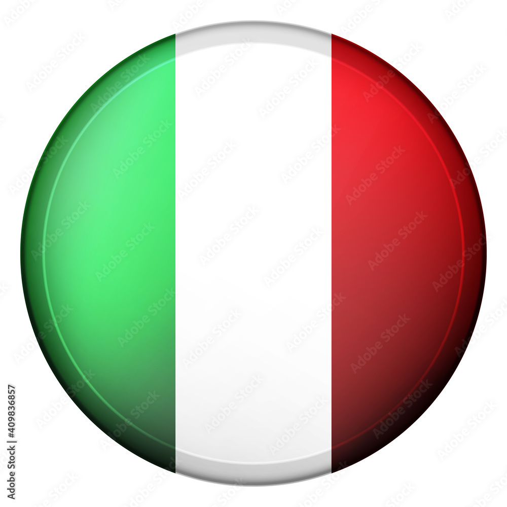 Glass light ball with flag of Italy. Round sphere, template icon. Italian national symbol. Glossy realistic ball, 3D abstract vector illustration highlighted on a white background. Big bubble. Glass light ball with flag of Italy. Round sphere, template icon. Italian national symbol. Glossy realistic ball, 3D abstract vector illustration highlighted on a white background. Big bubble.
