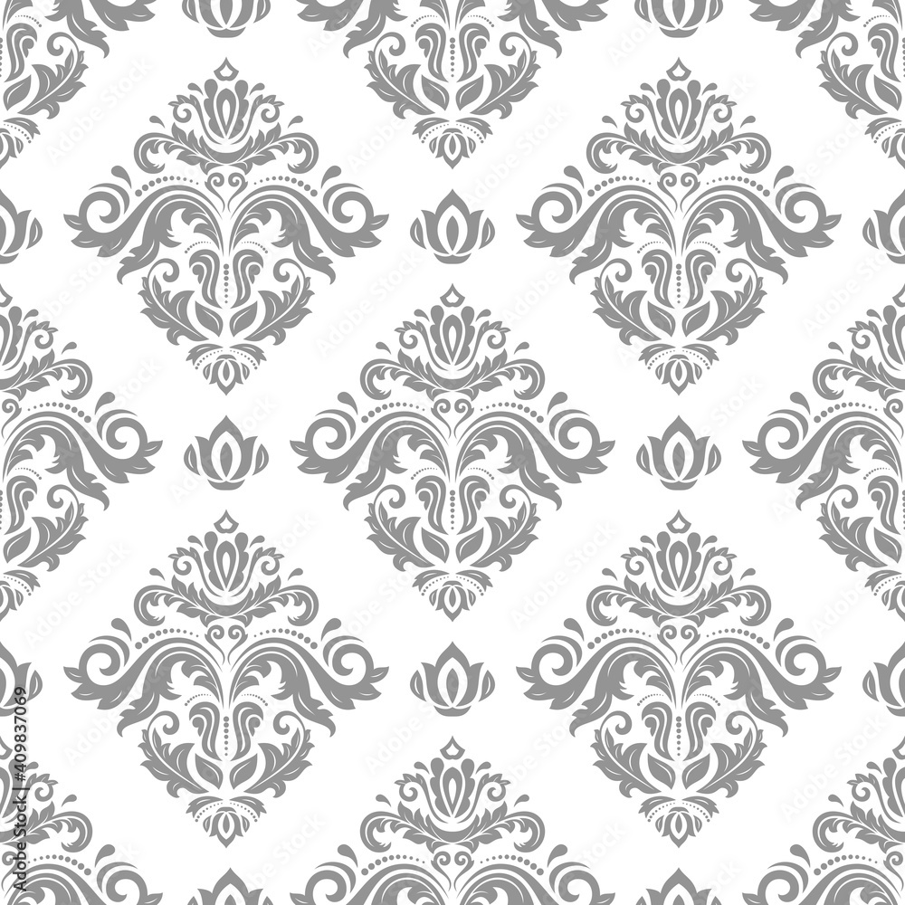 Classic seamless pattern. Damask orient grey ornament. Classic vintage background. Orient ornament for fabric, wallpaper and packaging Classic seamless pattern. Damask orient grey ornament. Classic vintage background. Orient ornament for fabric, wallpaper and packaging