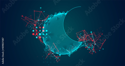 Sphere or virus theme with connected lines in technology style. Wireframe illustration. Abstract 3d grid design.