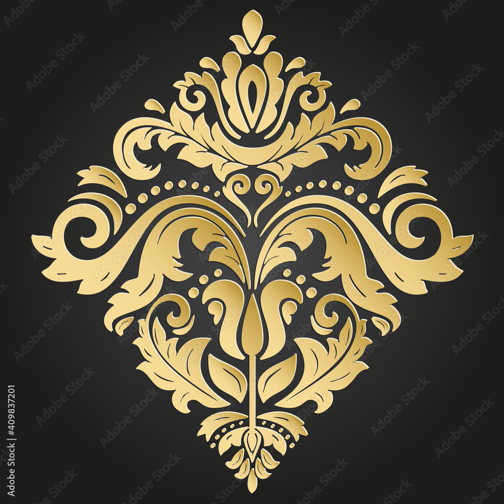 Oriental ornament. Vintage pattern with golden volume 3D elements, shadows and highlights. Classic traditional pattern