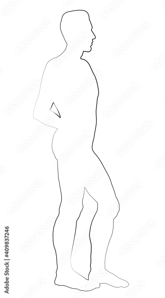 The male silhouette stands sideways. Vector drawing The male silhouette stands sideways. Vector drawing
