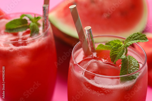 Wallpaper Mural Tasty watermelon drink with mint in glass, closeup Torontodigital.ca