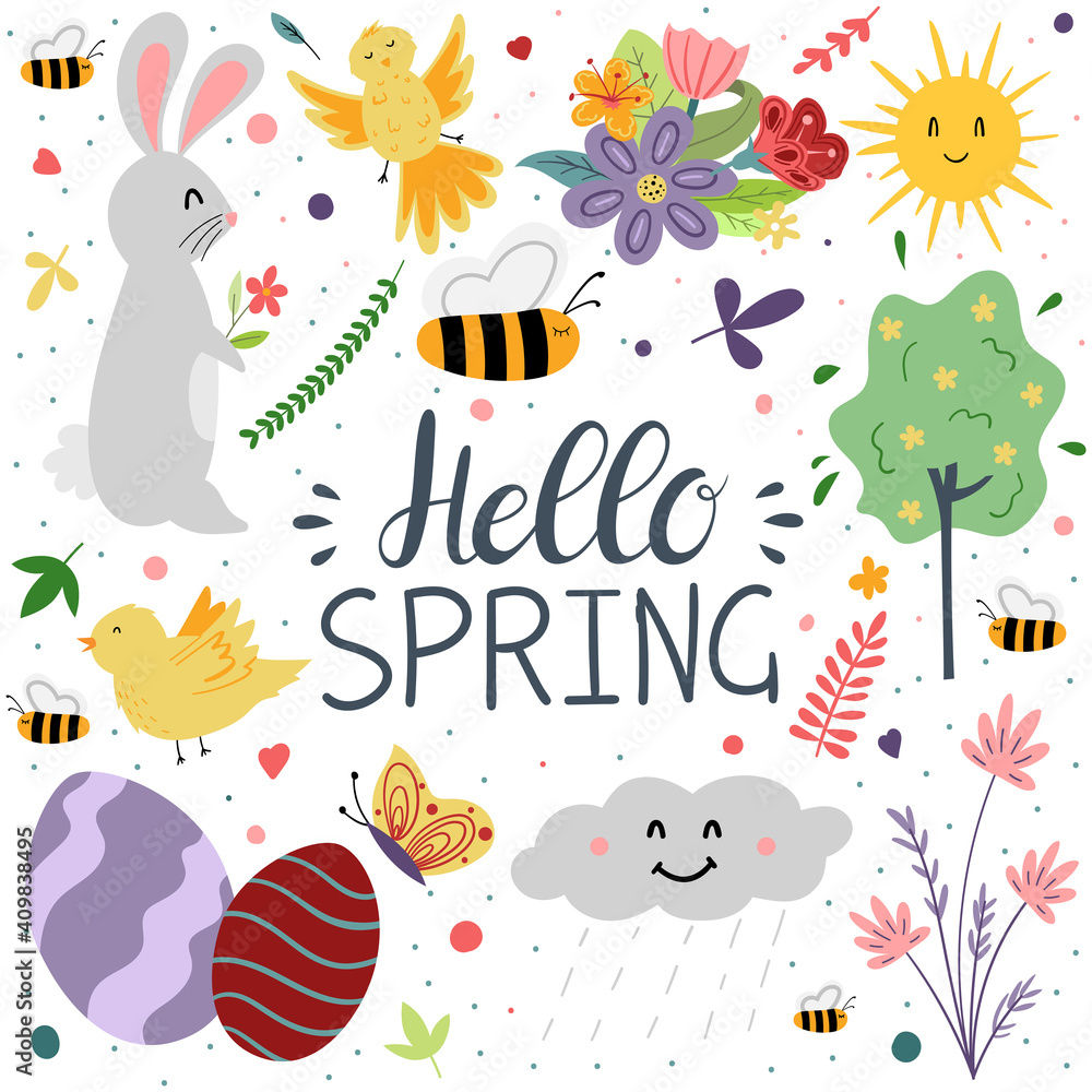 Naklejka premium Hello spring greeting card