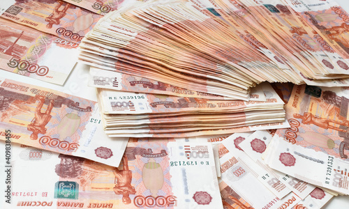Background of five thousand Russian banknotes