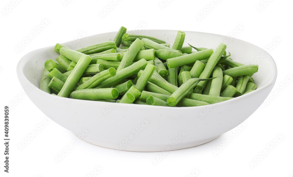 Fresh green beans in bowl isolated on white Fresh green beans in bowl isolated on white