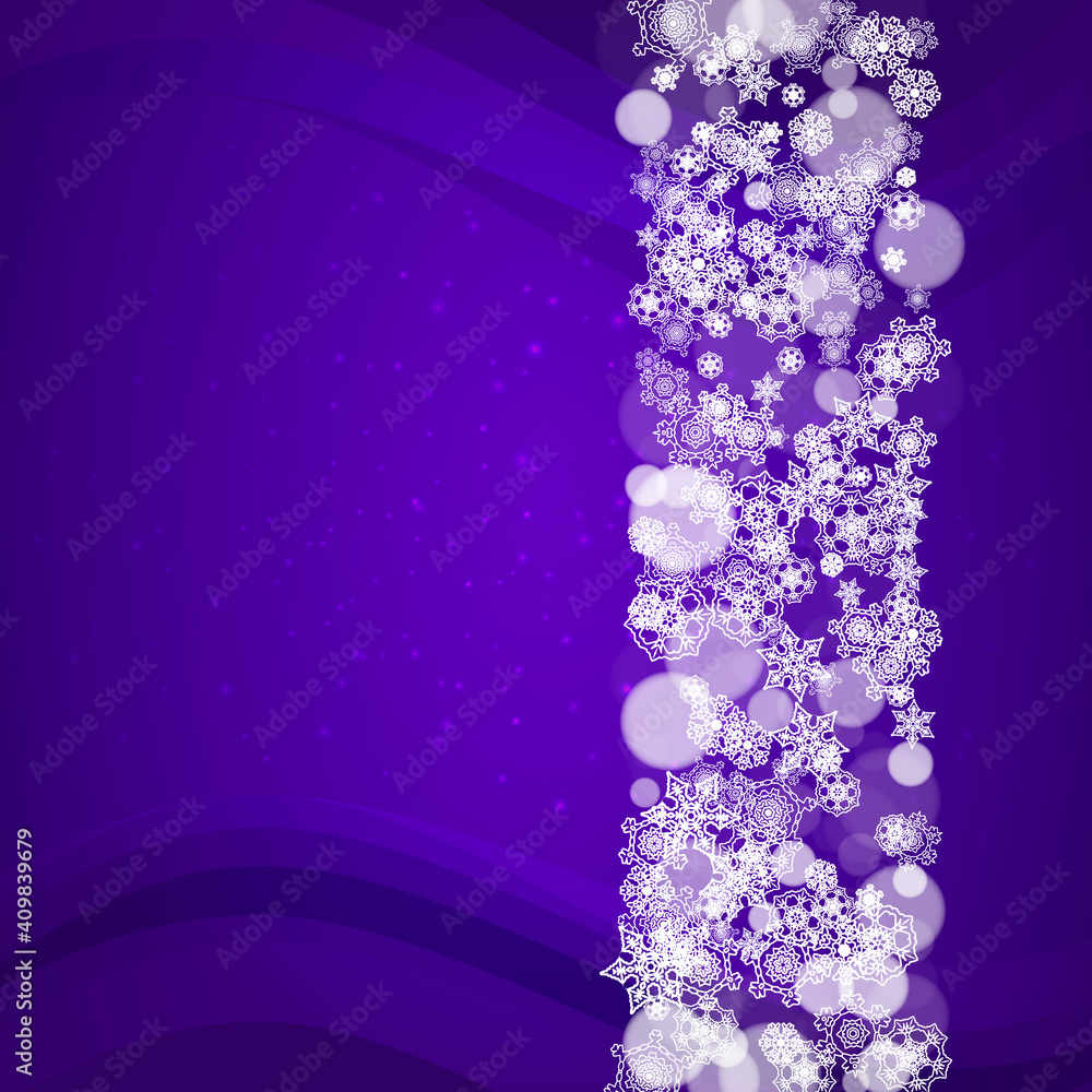 Snow frame with ultraviolet snowflakes. New Year frosty backdrop. Winter border for gift coupons, vouchers, ads, party events. Christmas trendy background. Holiday banner with snow frame Snow frame with ultraviolet snowflakes. New Year frosty backdrop. Winter border for gift coupons, vouchers, ads, party events. Christmas trendy background. Holiday banner with snow frame