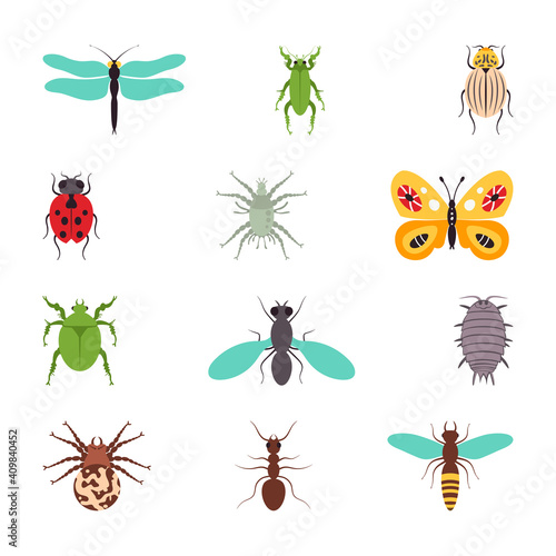 Insects icons flat set isolated vector illustration © tanya_pogorelova