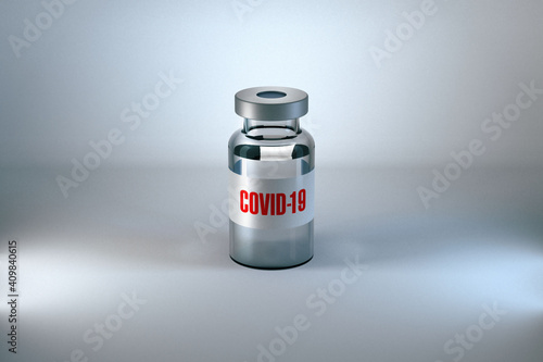 A Coronavirus Covid-19 vaccine vial on white background. photo