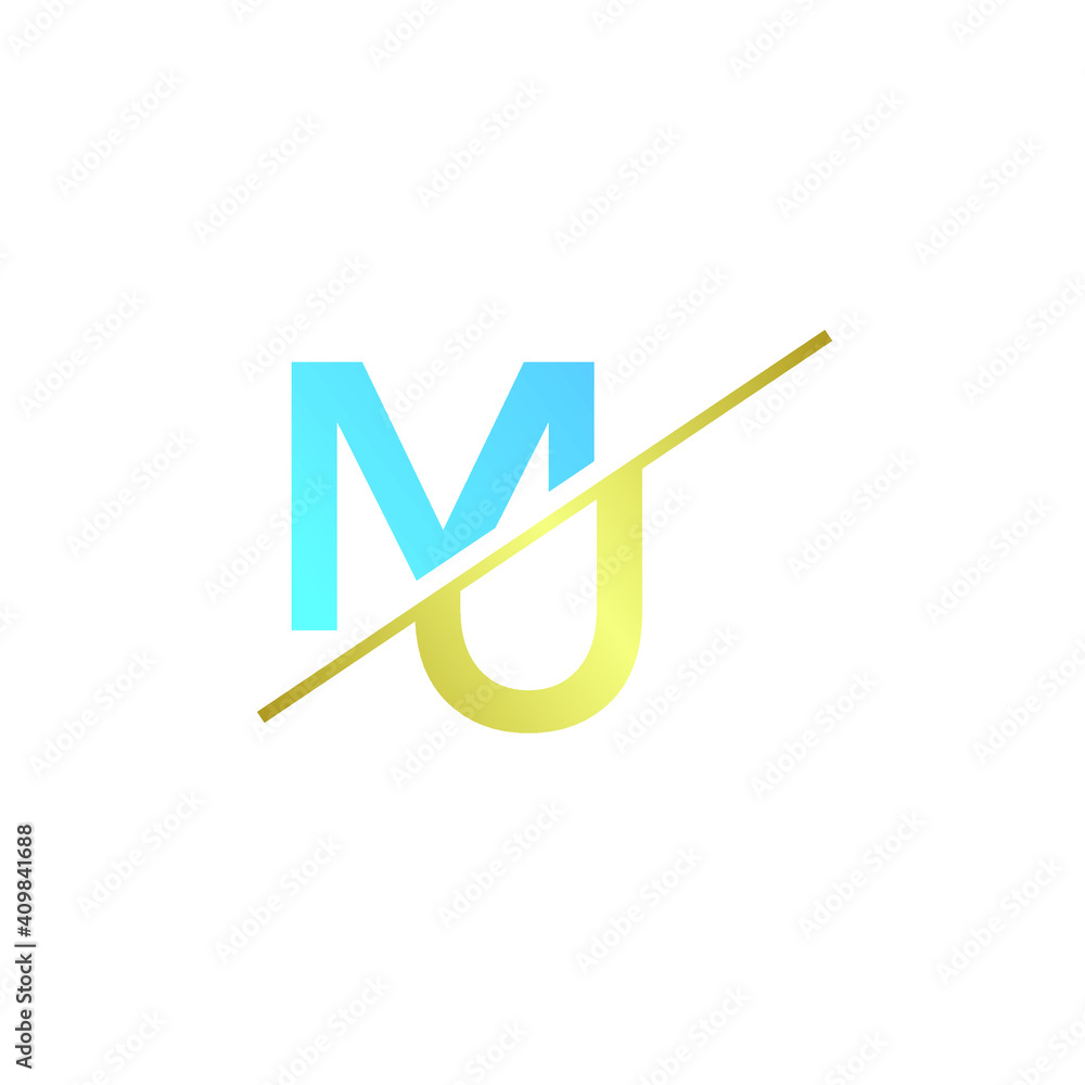 the letter MU. Vector logo design in gold and blue on white background the letter MU. Vector logo design in gold and blue on white background