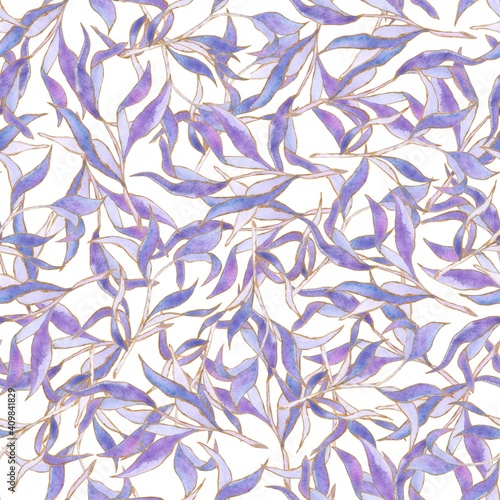 A_pattern_of_branches_superimposed_on_each_other_with_purple_leaves_painted_in_watercolor