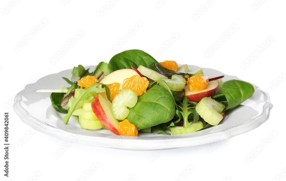 Delicious fresh celery salad isolated on white Delicious fresh celery salad isolated on white