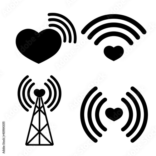 Wi Fi icons, graphic design template, heart, communication symbols, vector illustration