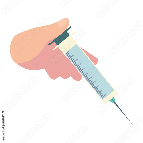 hand apply injection with syringe medical vaccine