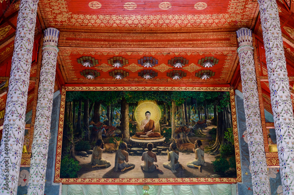 Buddha wall paintings at temples in Thailand