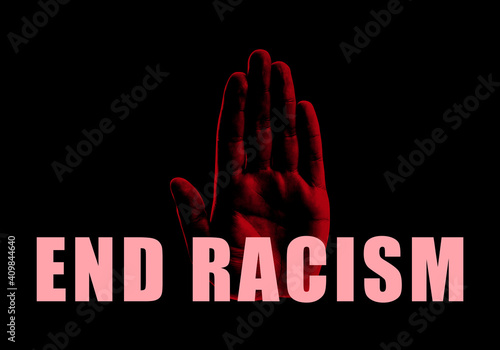 Tablou pe pânză End Racism. Hand print on black background
