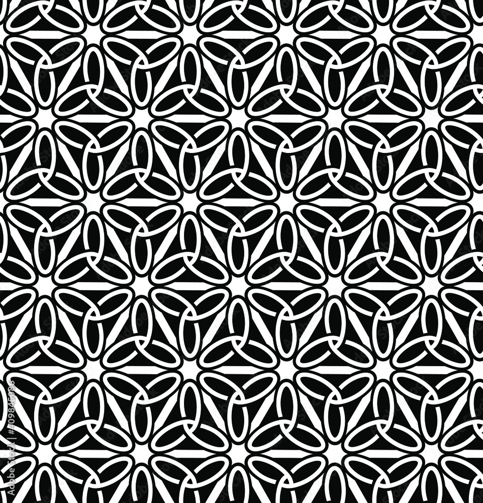 Seamless geometry pattern flowers, black and white abstract geometric background, subtle pillow print, monochrome retro texture, hipster fashion design