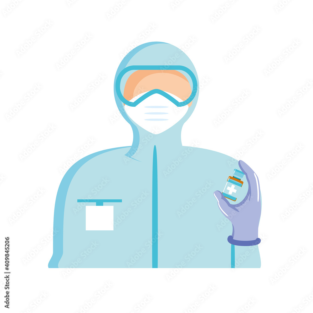 world vaccine, medical staff with protective suit and syringe world vaccine, medical staff with protective suit and syringe
