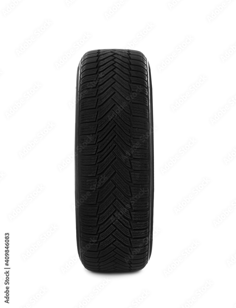 New winter tire isolated on white. Car maintenance New winter tire isolated on white. Car maintenance