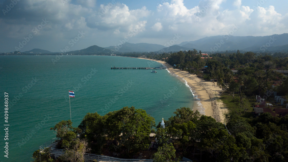 Mae Nam Beach and jungle from drone view - Koh Samui island in Thailand