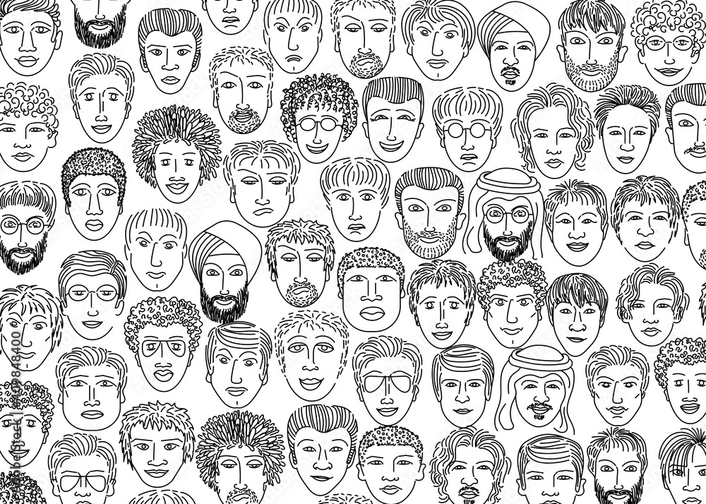 Contour faces of people of different genders, different nationalities and ages on a white background. Contour faces of people of different genders, different nationalities and ages on a white background.