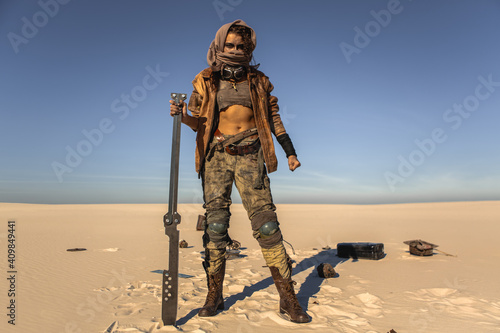 Obraz na płótnie Post-apocalyptic Woman Outdoors in a Wasteland