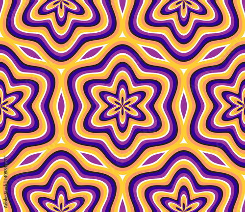 Colorful optical illusion seamless pattern. Tileable design of hypnotic moving shapes.