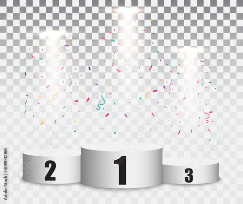 Podium background with colorful confetti and light 
