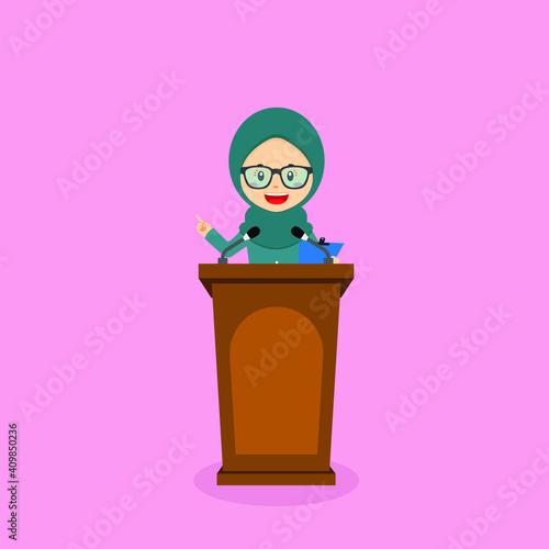 Muslim Girl Character Speak On The Podium